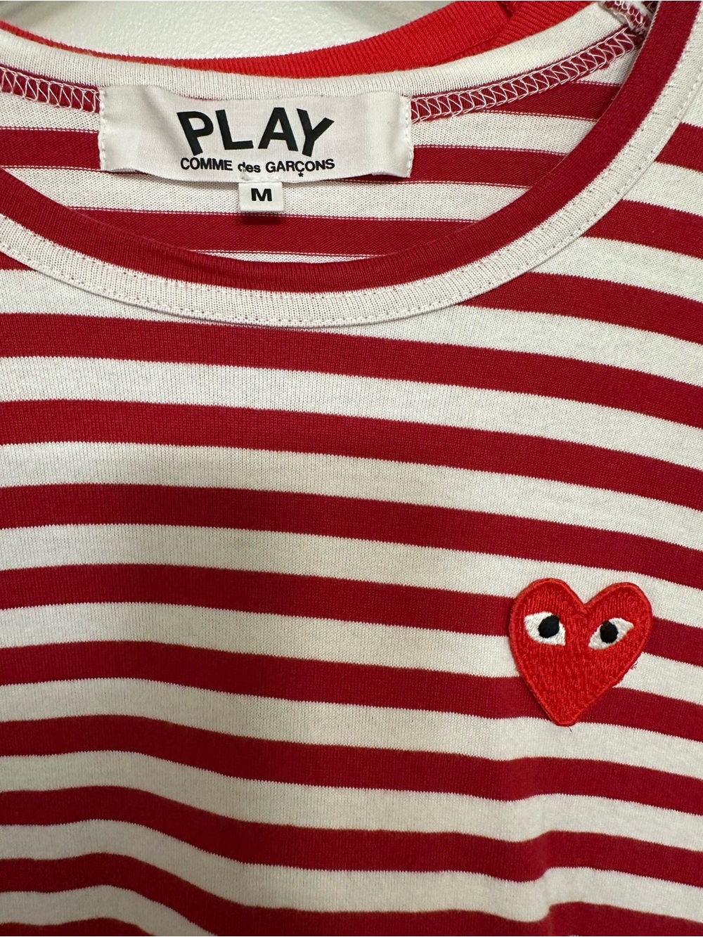 Comme des Garçons PLAY Red and White Striped Long Sleeve Tee